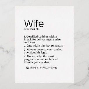 Funny and Heartfelt Wife Definition Foil Holiday Postcard