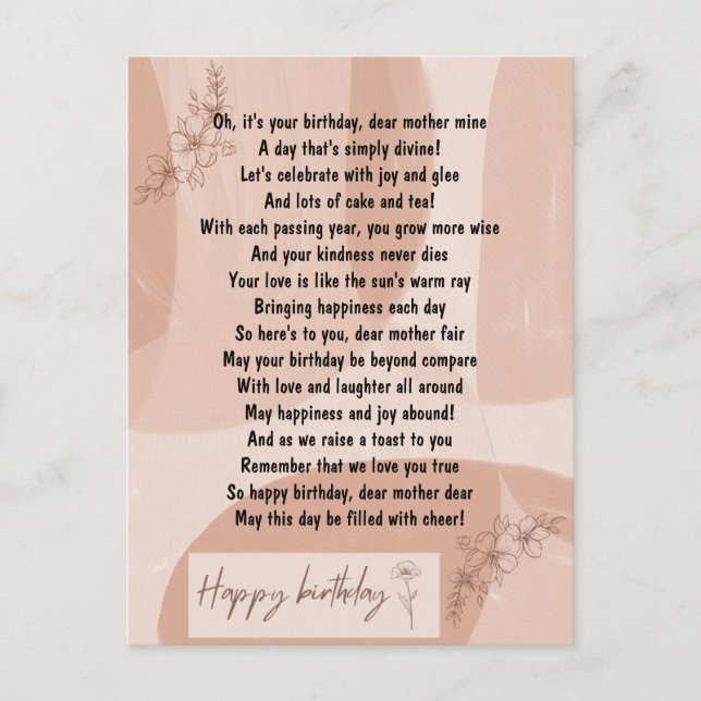 Funny and Touching Poem for Mum Birthday Postcard (Front)