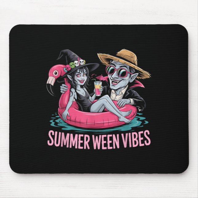 Funny and Witch Float Halloween Summer Ween Party Mouse Pad (Front)