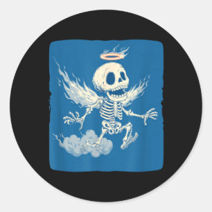 Funny Angel Skeleton with Halo in Heaven for Boys Classic Round Sticker