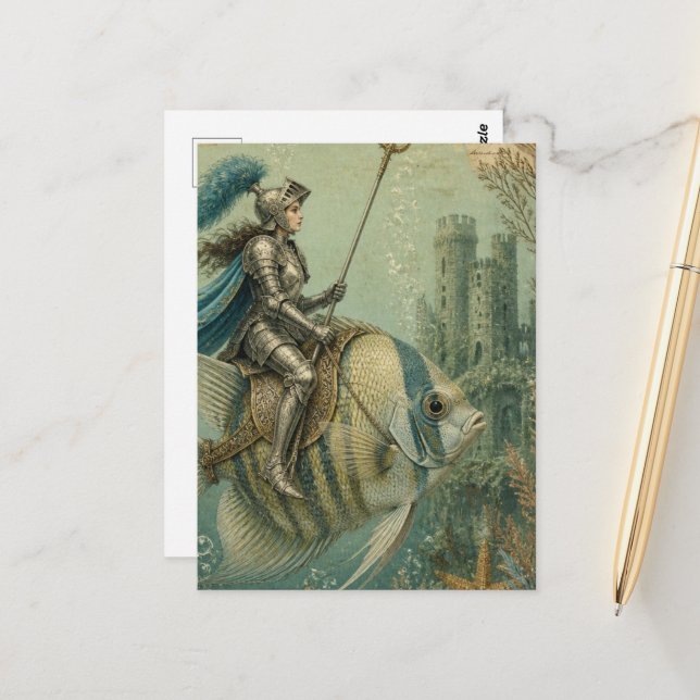 Funny Angelfish Knight Postcard (Front/Back In Situ)