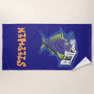 funny angler fish cartoon beach towel