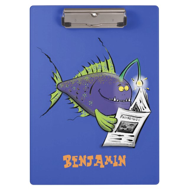 Funny angler fish cartoon clipboard (Front)