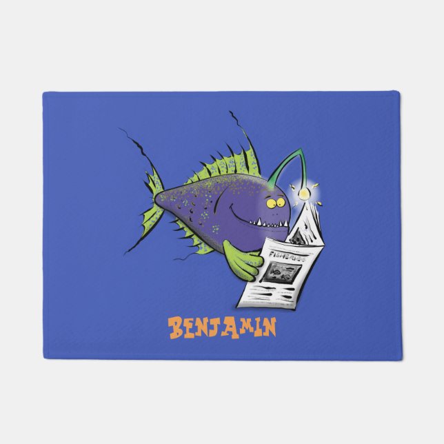 Funny angler fish cartoon doormat (Front)