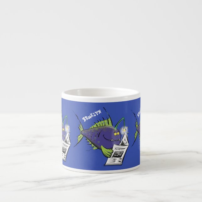 Funny angler fish cartoon espresso cup (Front)
