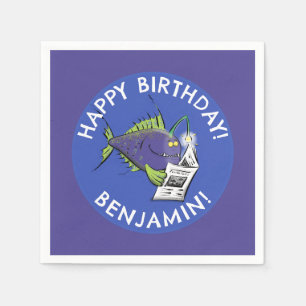 Funny angler fish cartoon personalised birthday napkin