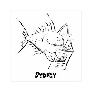 Funny angler fish cartoon rubber stamp