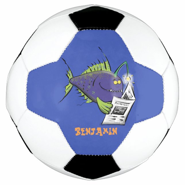 Funny angler fish cartoon soccer ball (Front)