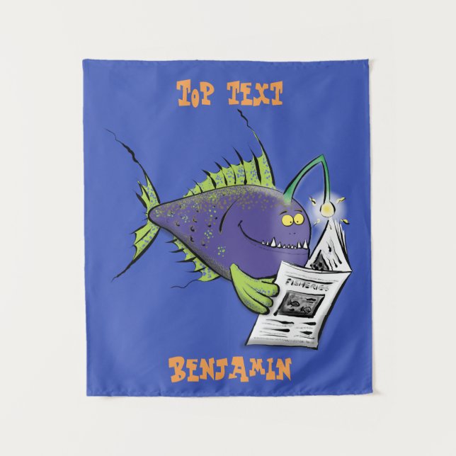 Funny angler fish cartoon  tapestry (Front)