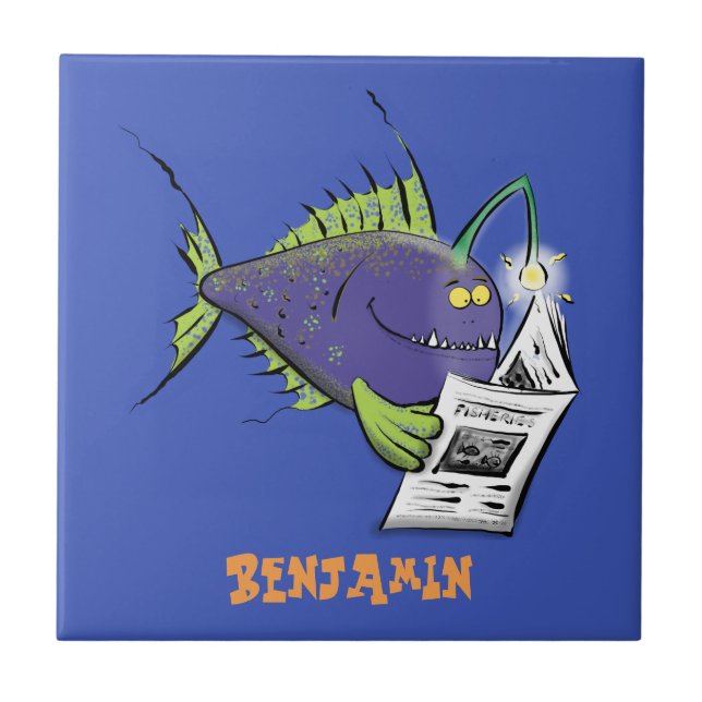 Funny angler fish cartoon tile (Front)