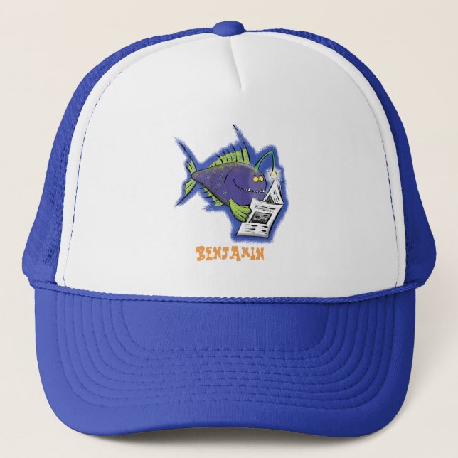 Funny angler fish cartoon trucker hat (Front)