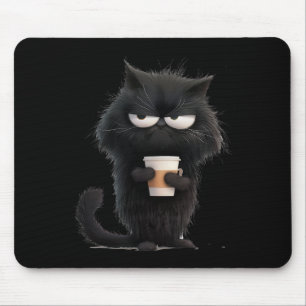 Funny Angry Black Cat Tee Cute Coffee Lover Men Wo Mouse Pad