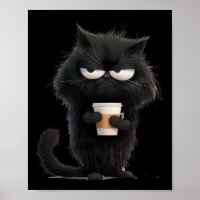 Funny Angry Black Cat Tee Cute Coffee Lover Men Wo