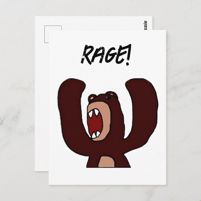 Funny Angry Brown Bear Cartoon – Stressed Out Postcard (Front/Back)