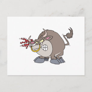 funny angry bull cartoon character postcard