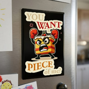 Funny Angry Cake Slice Ready to Fight Cartoon Magnet