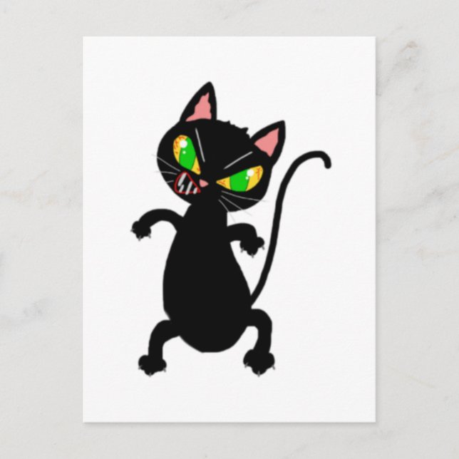 Funny angry cat accessories - black cat, grumpy postcard (Front)