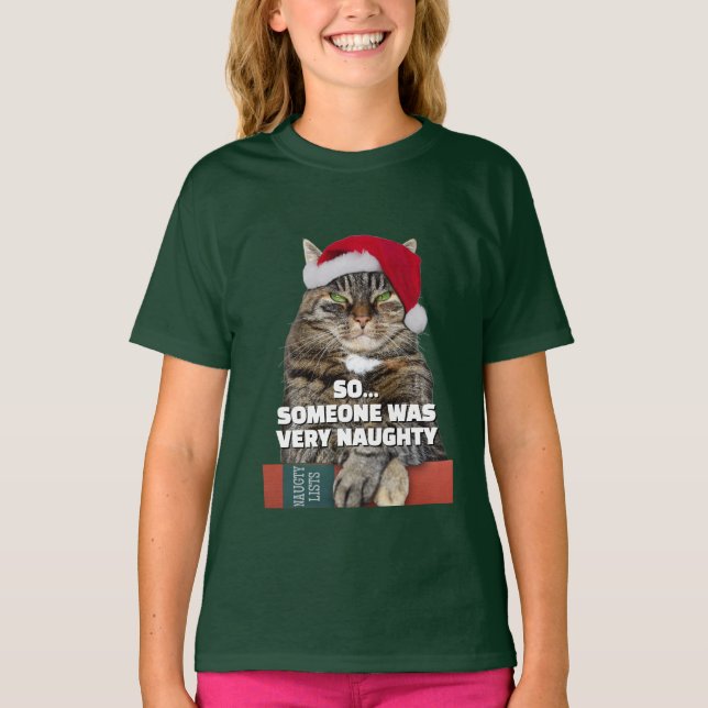 Funny angry cat Christmas T-Shirt (Front)