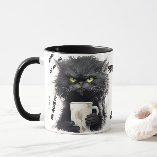 funny Angry Cat Coffee Mug  (With Donut)