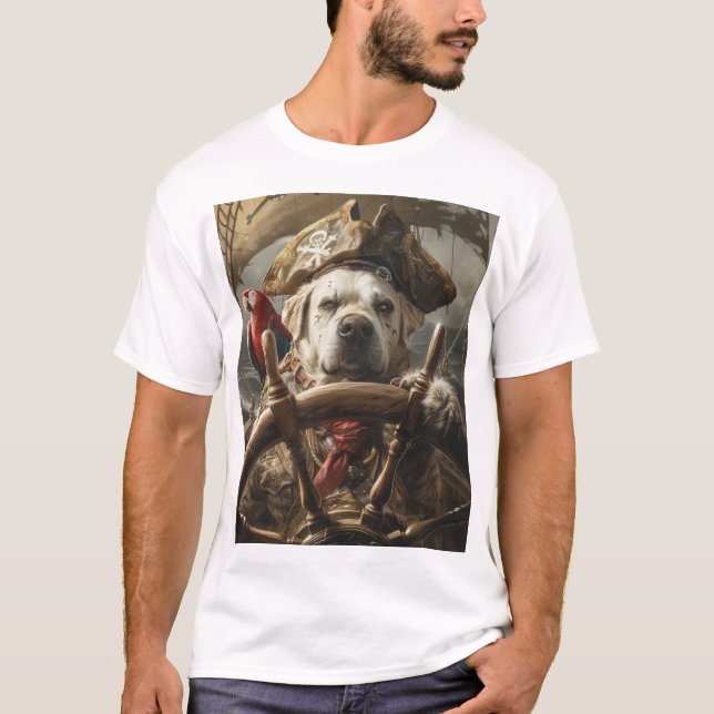 Funny Angry Dog Pirate Steering Wheel T-Shirt (Front)