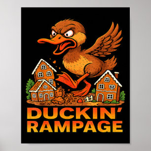 Funny Angry Duck Unique Christmas Rampage Gingerbr Poster