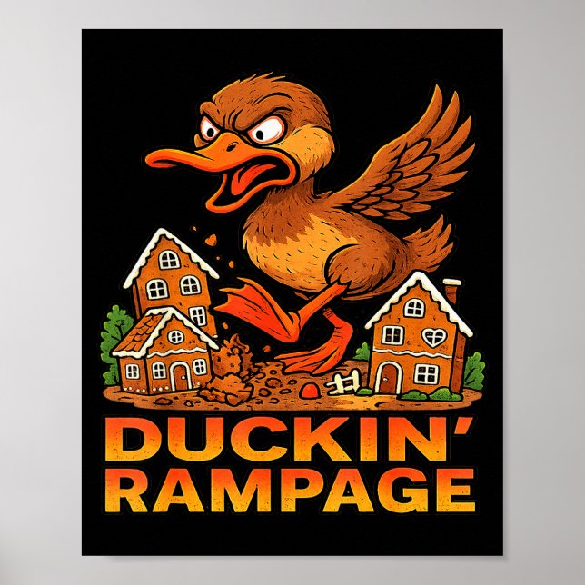 Funny Angry Duck Unique Christmas Rampage Gingerbr Poster (Front)
