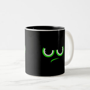 Funny Angry Face Green Eyes Design Two-Tone Coffee Mug