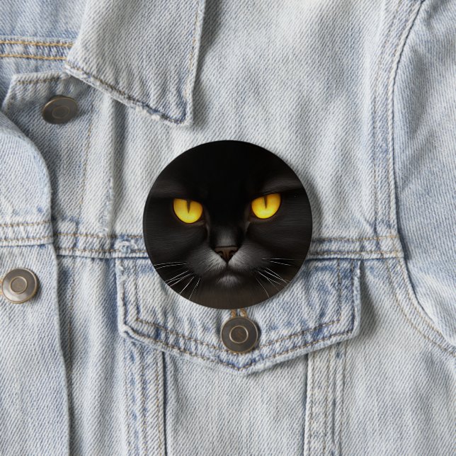 Funny Angry Fluffy Black Persian Kitty Cat Face 7.5 Cm Round Badge (In Situ)