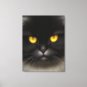 Funny Angry Fluffy Black Persian Kitty Cat Face Canvas Print