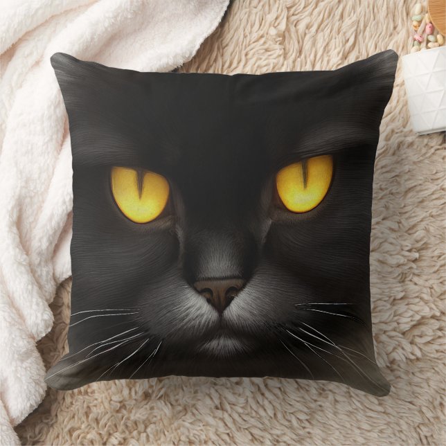 Funny Angry Fluffy Black Persian Kitty Cat Face Cushion (Blanket)
