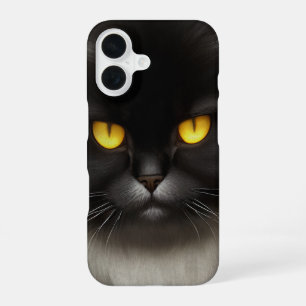 Funny Angry Fluffy Black Persian Kitty Cat Face iPhone 16 Case