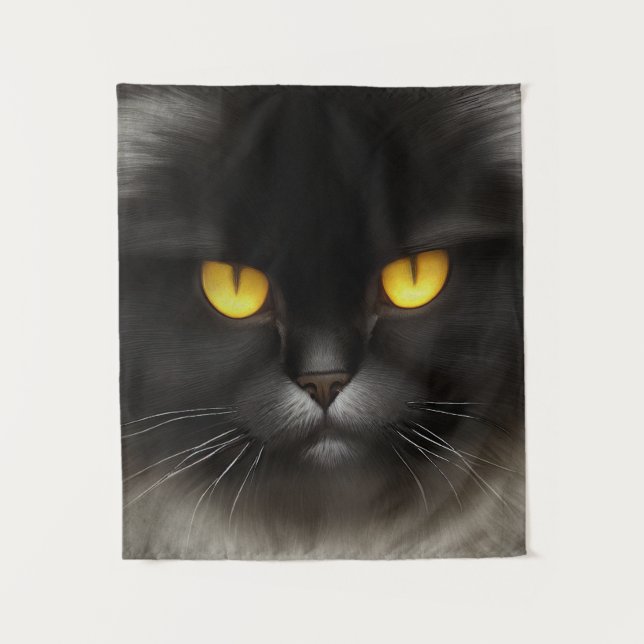 Funny Angry Fluffy Black Persian Kitty Cat Face Tapestry (Front)