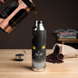 Funny Angry Fluffy Black Persian Kitty Cat Face Water Bottle