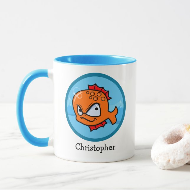 Funny Angry Goldfish Personalised Mug (With Donut)