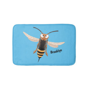 Funny angry hornet wasp cartoon illustration bath mat