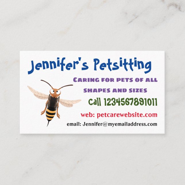 Funny angry hornet wasp cartoon illustration business card (Front)