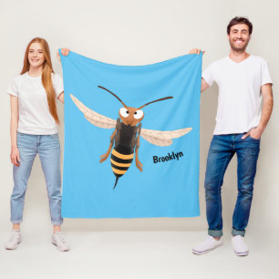 Funny angry hornet wasp cartoon illustration fleece blanket