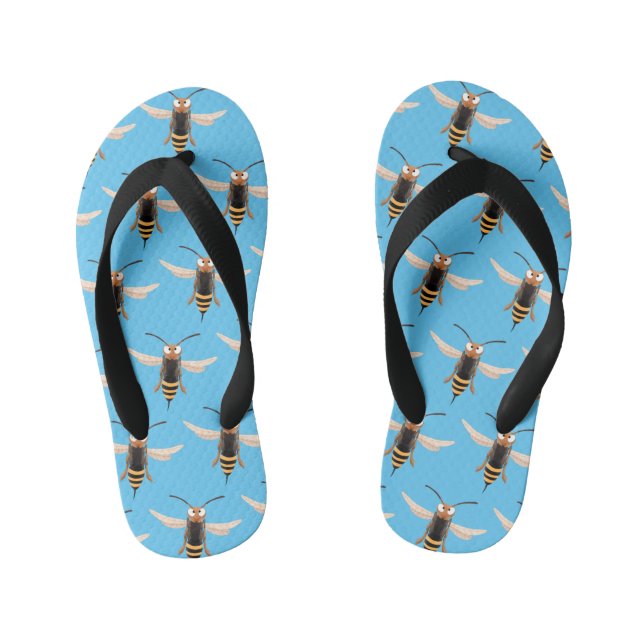 Funny angry hornet wasp cartoon illustration kid's jandals (Footbed)