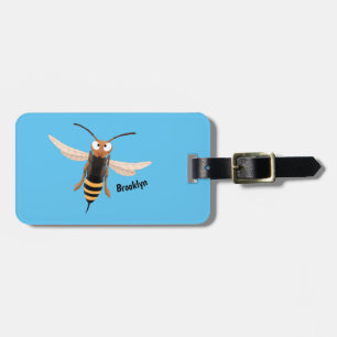 Funny angry hornet wasp cartoon illustration luggage tag