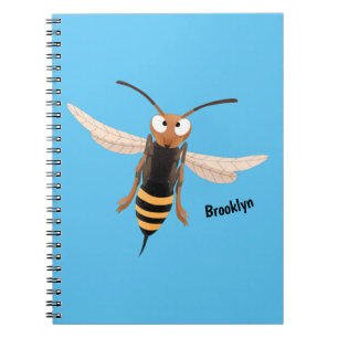 Funny angry hornet wasp cartoon illustration  notebook