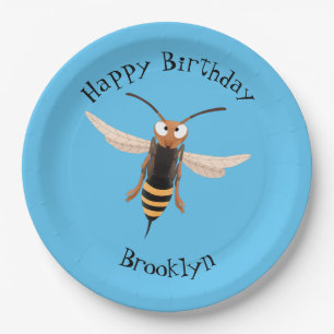 Funny angry hornet wasp cartoon illustration paper plate