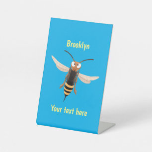 Funny angry hornet wasp cartoon illustration pedestal sign