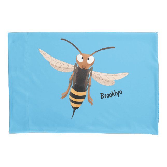 Funny angry hornet wasp cartoon illustration pillowcase (Front)