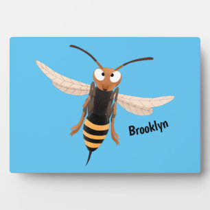 Funny angry hornet wasp cartoon illustration plaque
