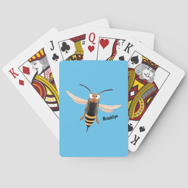 Funny angry hornet wasp cartoon illustration playing cards (Back)