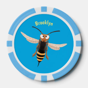 Funny angry hornet wasp cartoon illustration poker chips