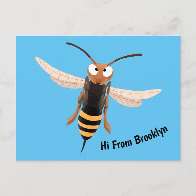 Funny angry hornet wasp cartoon illustration  postcard (Front)
