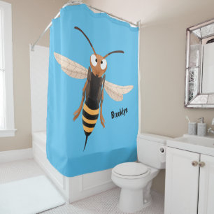 Funny angry hornet wasp cartoon illustration shower curtain