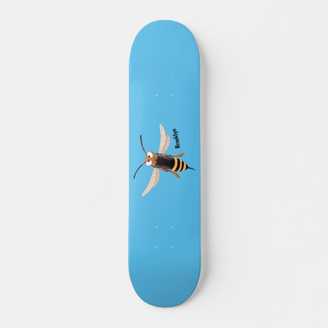 Funny angry hornet wasp cartoon illustration  skateboard (Front)