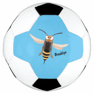 Funny angry hornet wasp cartoon illustration soccer ball